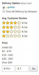 Screenshot of the pricing filter options on Amazon.co.uk