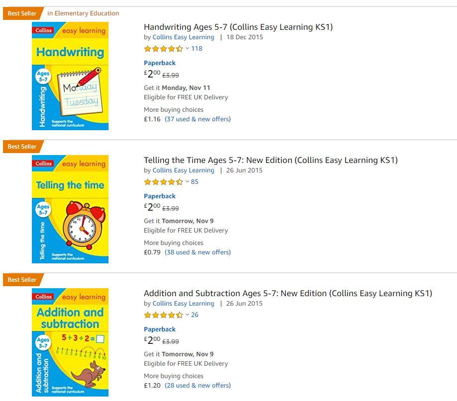 screenshot of Collins kids educational books on Amazon.co.uk