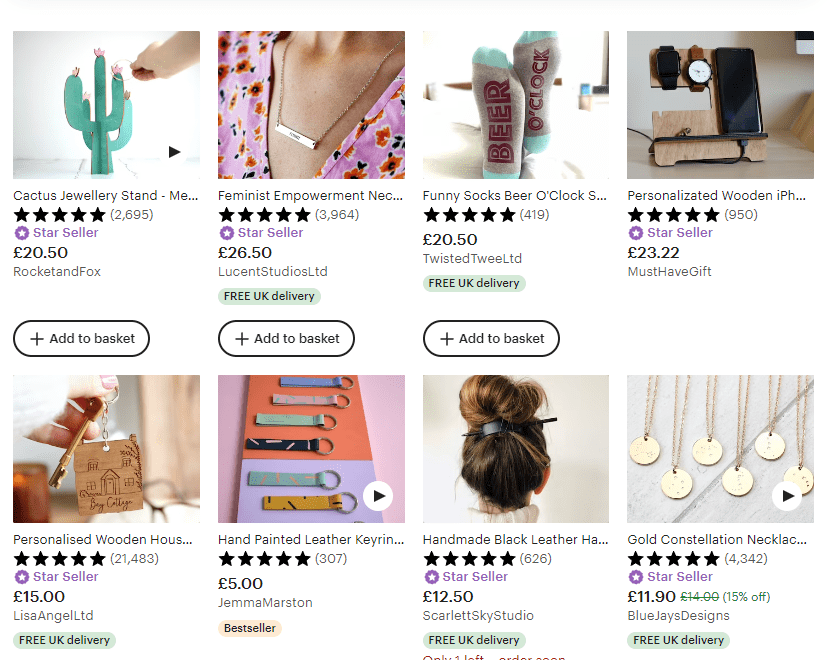 Screenshots of handmade goods on Etsy.