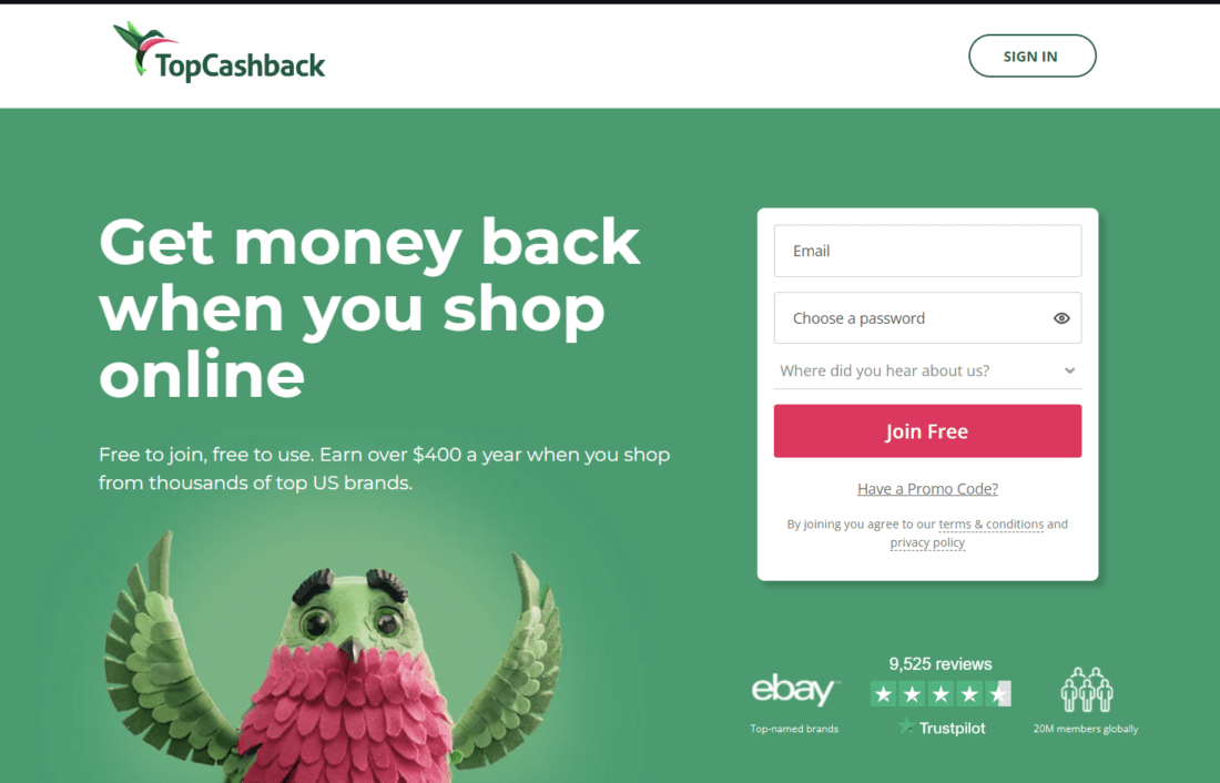 screenshot of topcashback, one of the best cashback sites. 